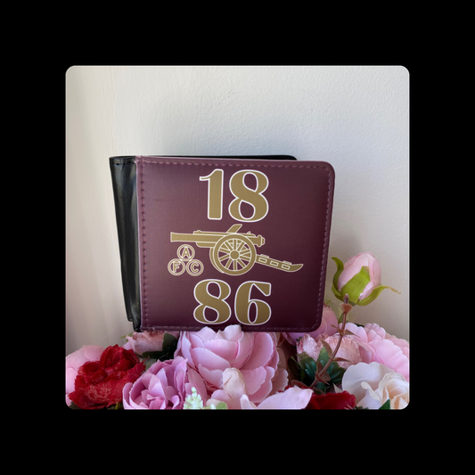 Arsenal 1886 Redcurrant & Gold Cannon PU Material Wallet 10cm x 9.5cm