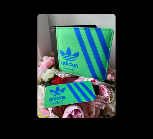 Adidas Originals Green and Blue Shoebox Style PU Material Wallet & Keyring