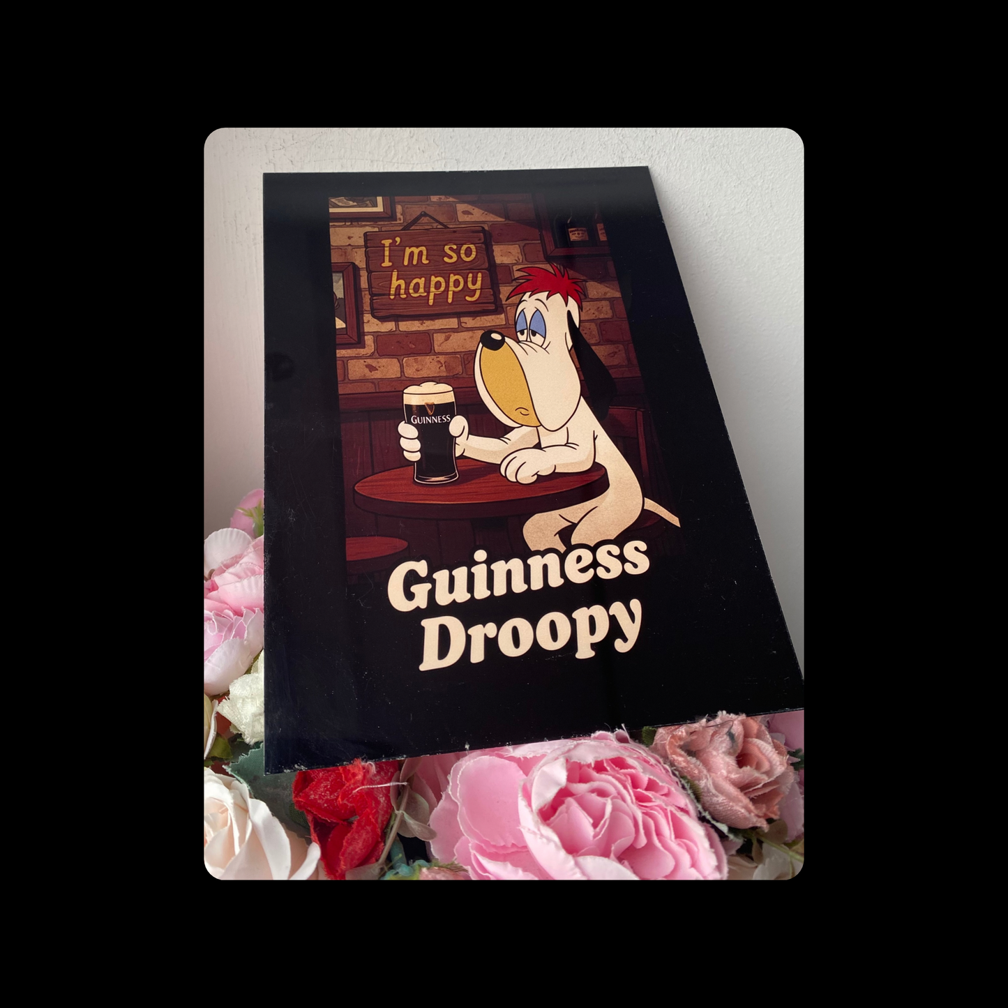 Droopy Guinness I’m So Happy Version B Metal Bar Sign 15cm x 20cm