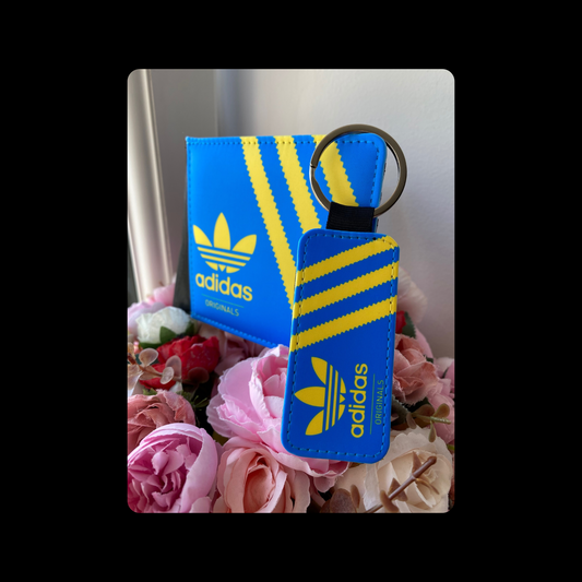 Adidas Originals Blue and Yellow Shoebox Style PU Material Wallet & Keyring