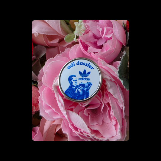 Adidas Adi Dassler White & Blue Round Pin Badge 23mm