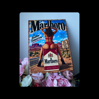 Marlboro Cigarettes Pin Up Girl A Bolder Tomorrow Blue Metal Bar Sign 15cm x 20cm