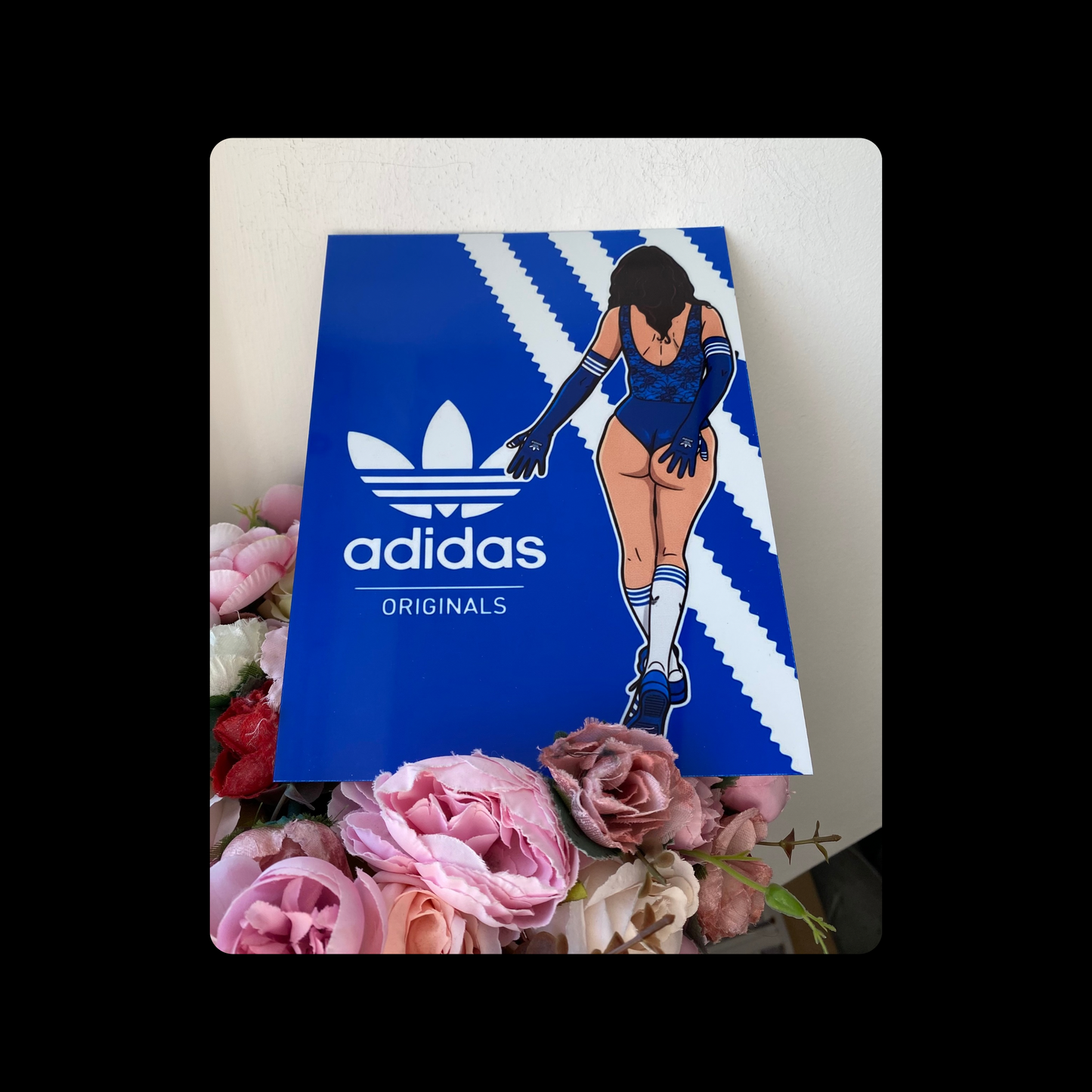 Adidas Pin Up Girl Bum Blue & White Metal Bar Sign 15cm x 20cm