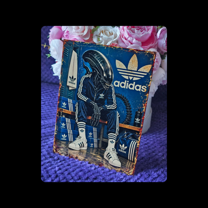 Adidas Alien Xenomorph Metal Bar Sign 15cm x 20cm