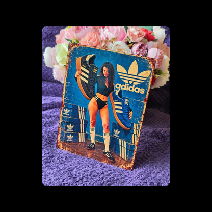 Adidas Pin Up Girl Metal Bar Sign 15cm x 20cm