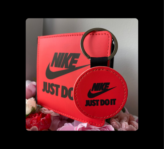 Nike Just Do It Red & Black PU Material Wallet & Keyring