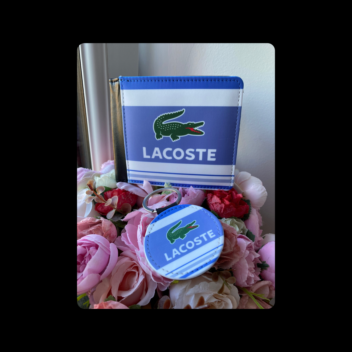 Lacoste White & Blue 80’s Football Casual Style PU Material Wallet & Keyring