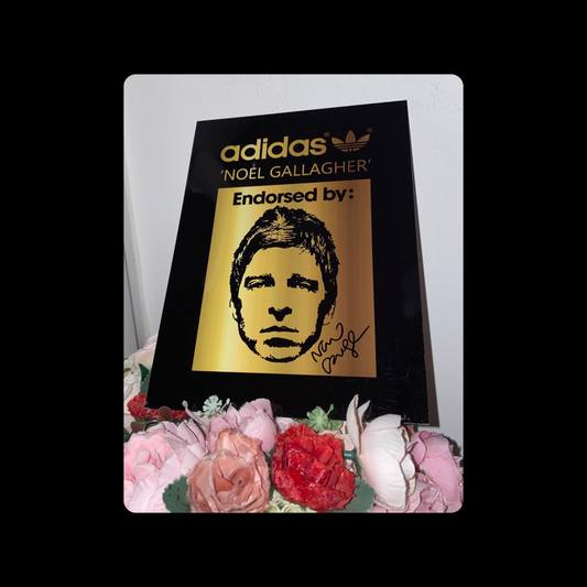 Adidas Noel Gallagher Black & Gold Metal Bar Sign 15cm x 20cm