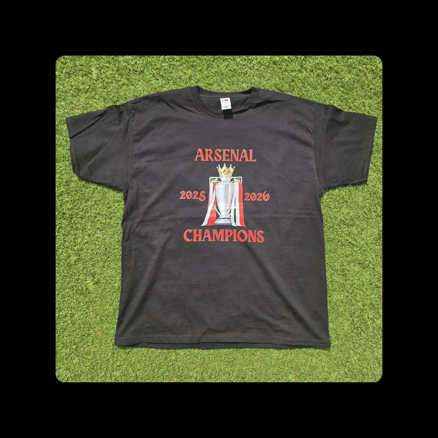 Arsenal Champions Red Text Short Sleeved 100% Cotton Black T-Shirt
