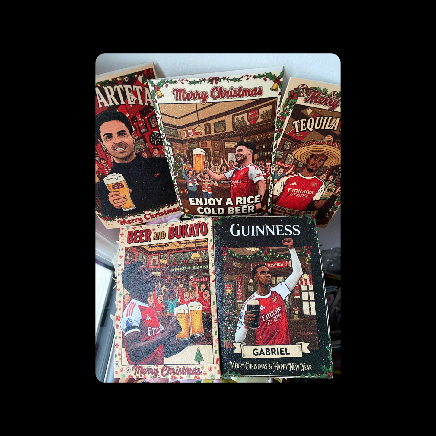 Arsenal Players & Manager A6 Christmas Cards Set Of 5 (Arteta, Gabriel, Saliba, Saks, Rice)