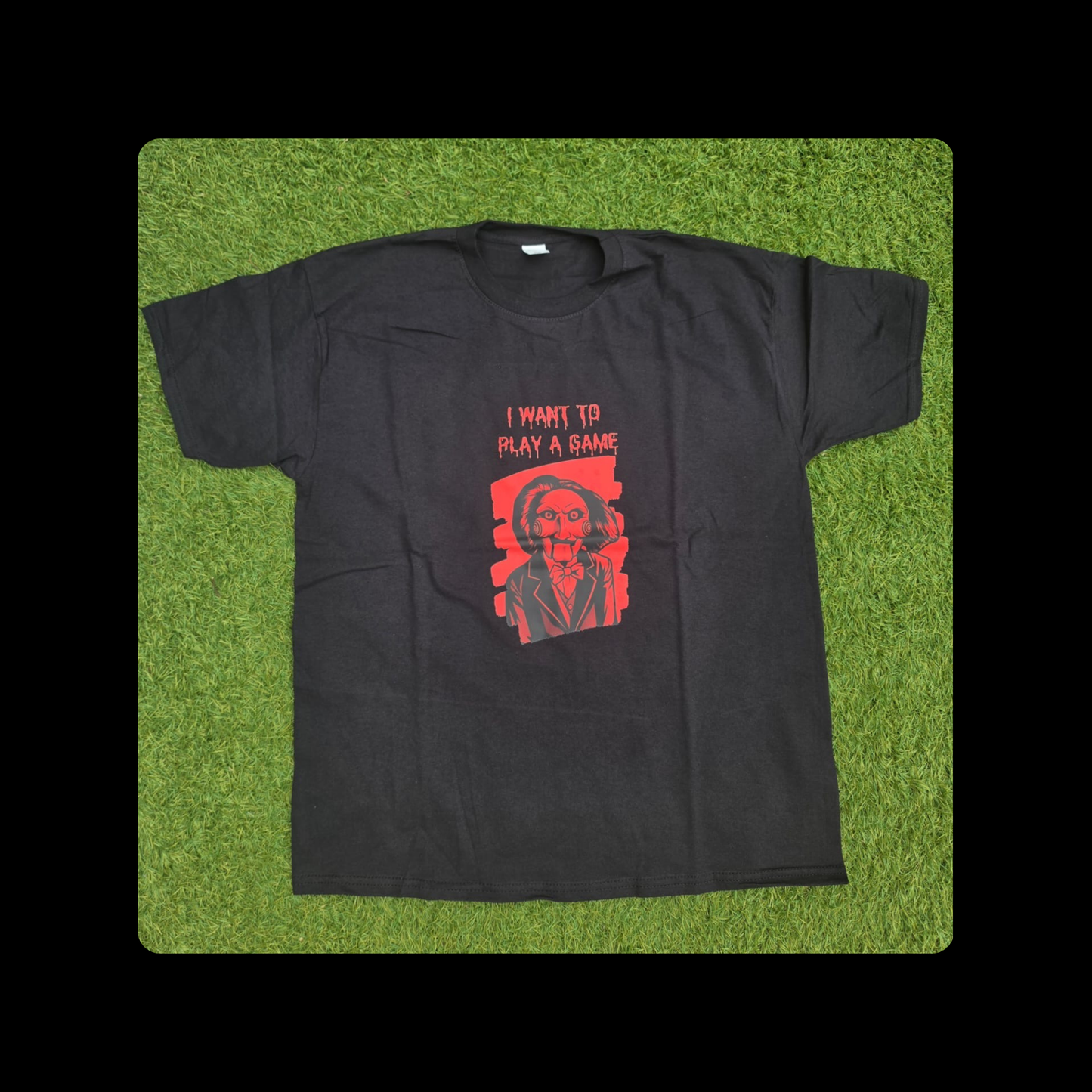 Saw Jigsaw Billy The Puppet I want To Play A Game Short Sleeved 100% Cotton Black T-Shirt