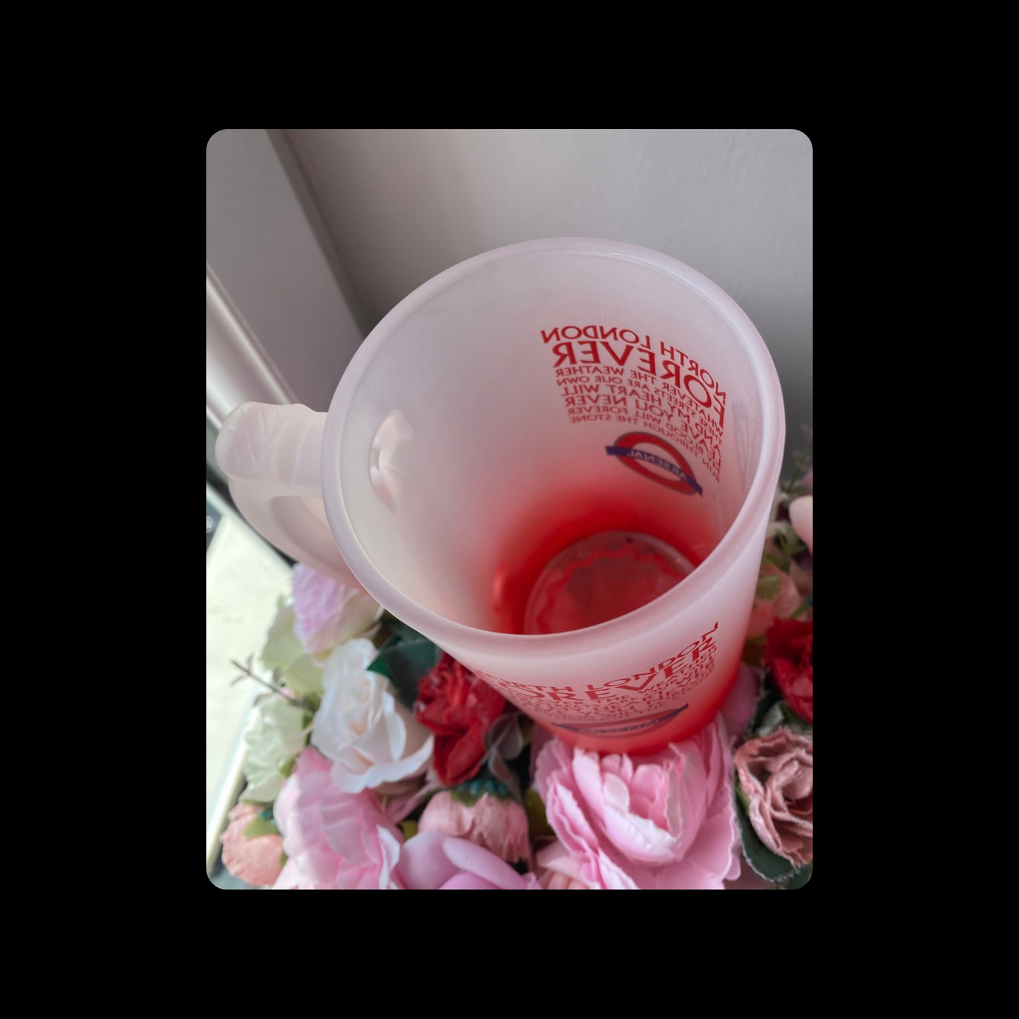 Arsenal North London Forever Lyrics Tube Sign 16oz (474ml) Red & White Frosted Stein