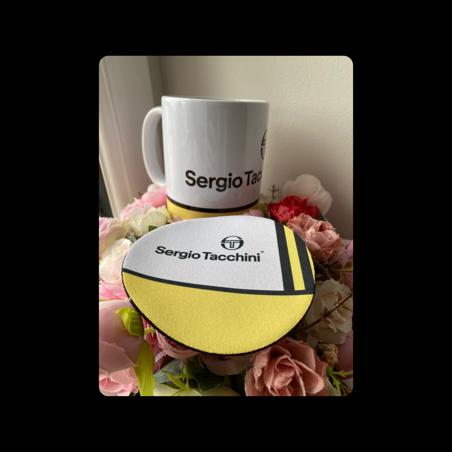 Sergio Tacchini Yellow & White 11oz (330ml) Ceramic Mug & Coaster