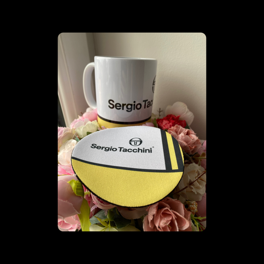 Sergio Tacchini Yellow & White 11oz (330ml) Ceramic Mug & Coaster