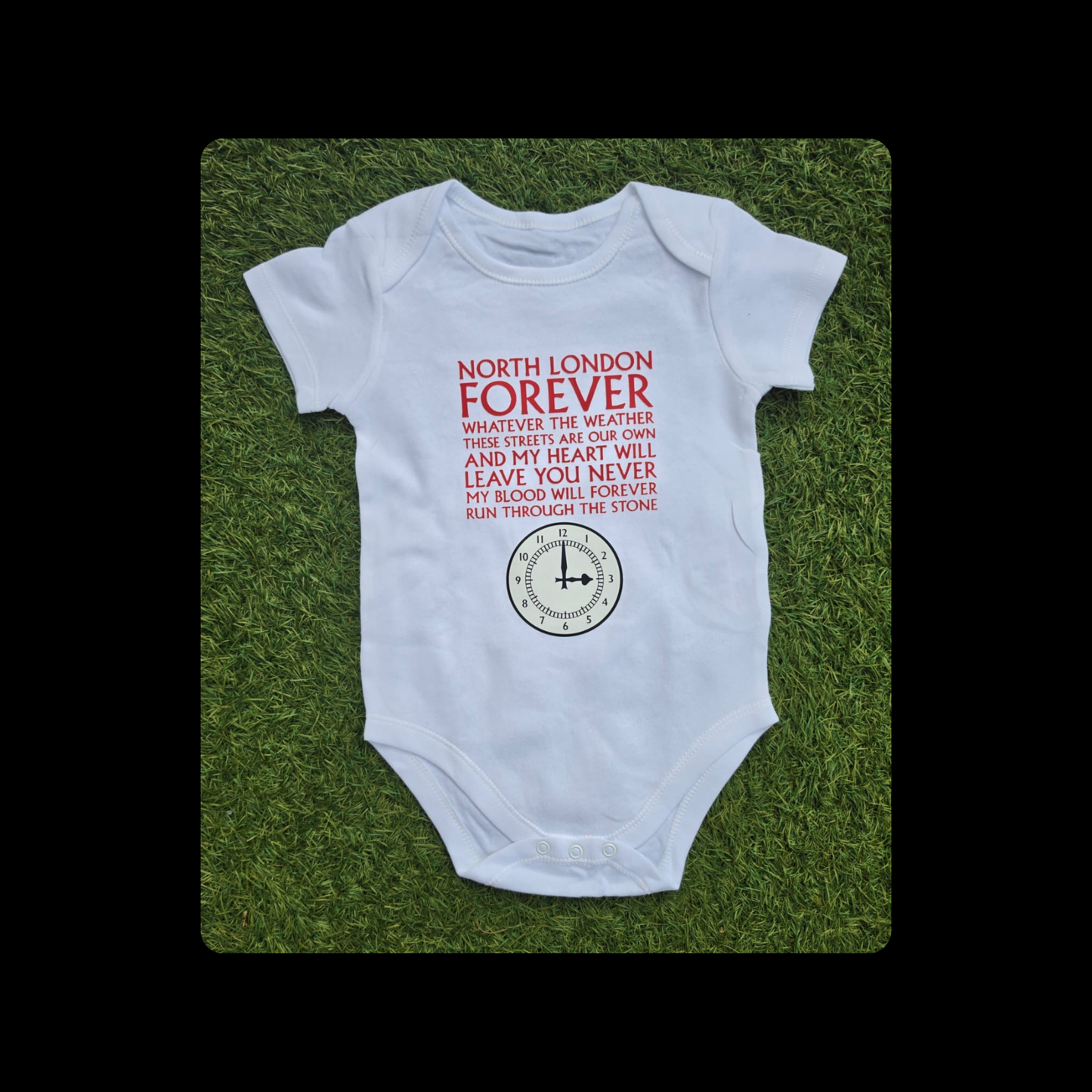 North London Forever Red Lyrics Clock End Clock Short Sleeved 100% Cotton White Baby Bodysuit