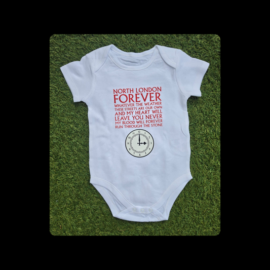 North London Forever Red Lyrics Clock End Clock Short Sleeved 100% Cotton White Baby Bodysuit