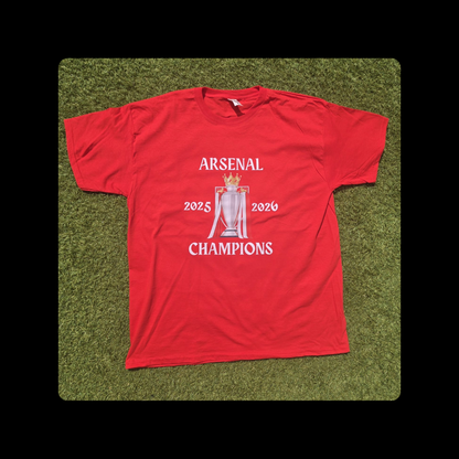 Arsenal Champions White Text Short Sleeved 100% Cotton Red T-Shirt