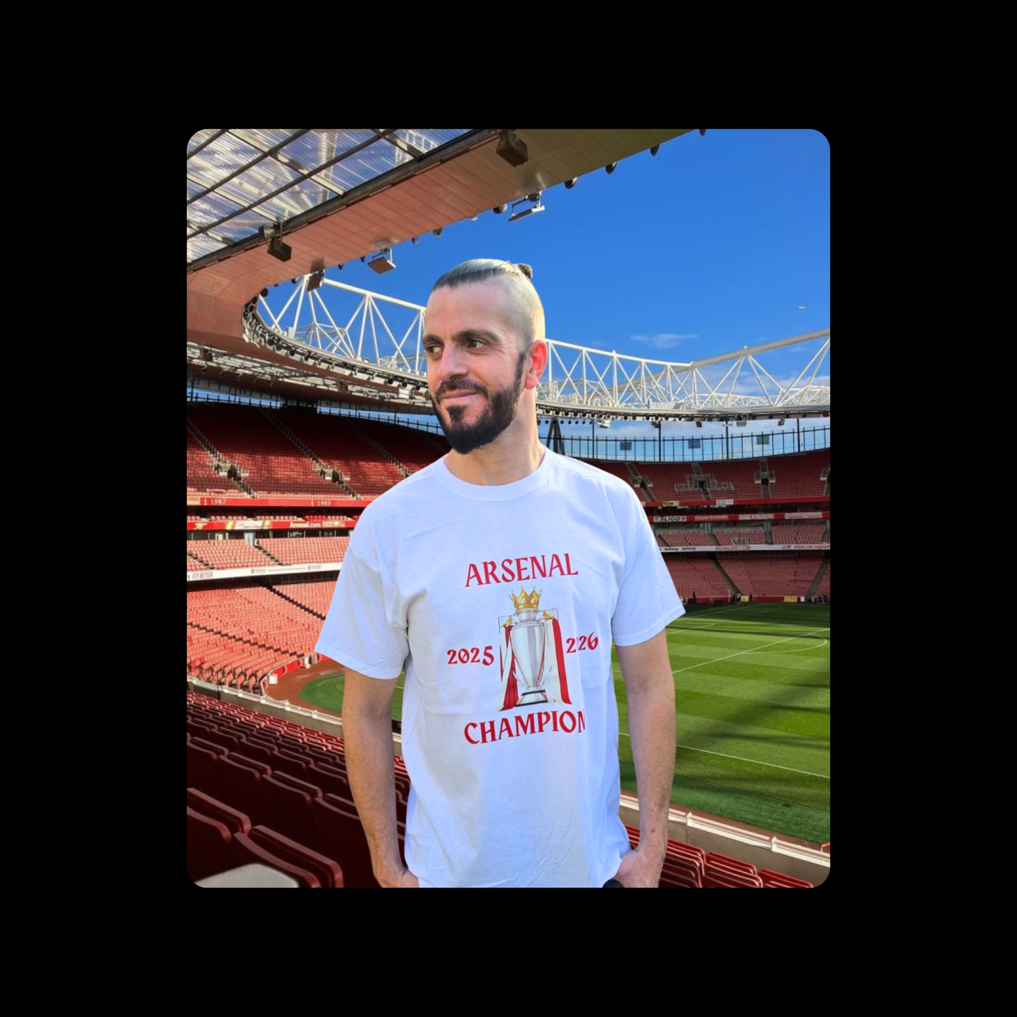 Arsenal Champions Red Text Short Sleeved 100% Cotton White T-Shirt