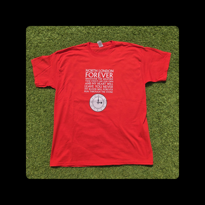 Arsenal North London Forever White Lyrics Clock End Clock Short Sleeved 100% Cotton Red T-Shirt