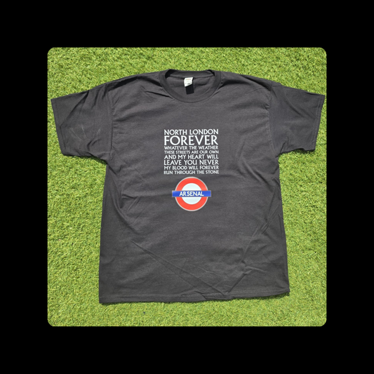 North London Forever White Lyrics Tube Sign Short Sleeved 100% Cotton Black T-Shirt
