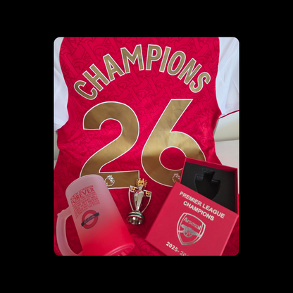 Arsenal Premier League Mini Trophy, Champions & North London Forever Lyrics Tube Sign 16oz (474ml) Red & White Frosted Stein