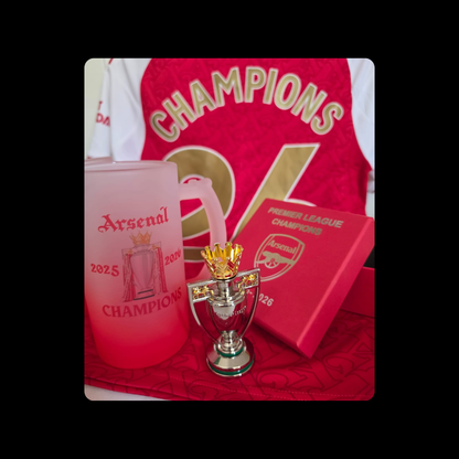 Arsenal Premier League Mini Trophy, Champions & North London Forever Lyrics Tube Sign 16oz (474ml) Red & White Frosted Stein