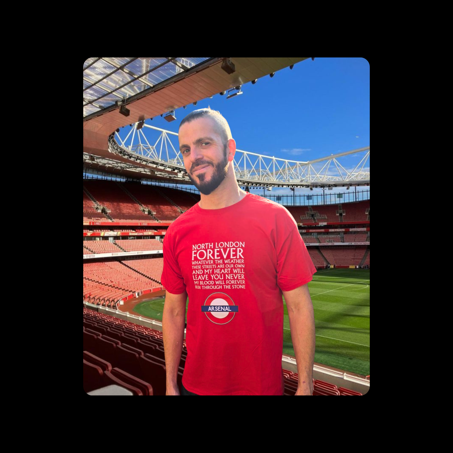 Arsenal North London Forever White Lyrics Tube Sign Short Sleeved 100% Cotton Red T-Shirt