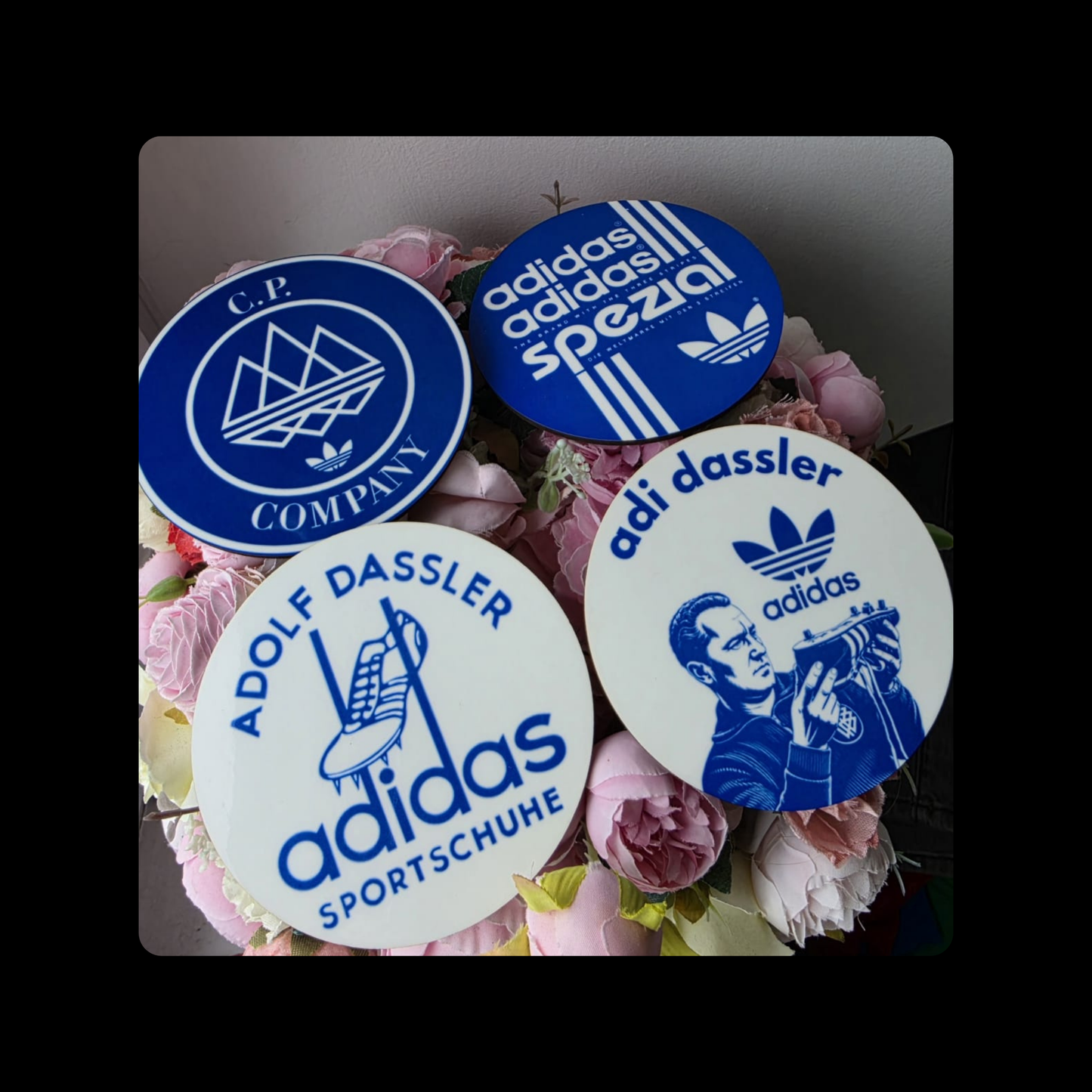Adidas Blue & White Square 4 Coaster Set 9cm