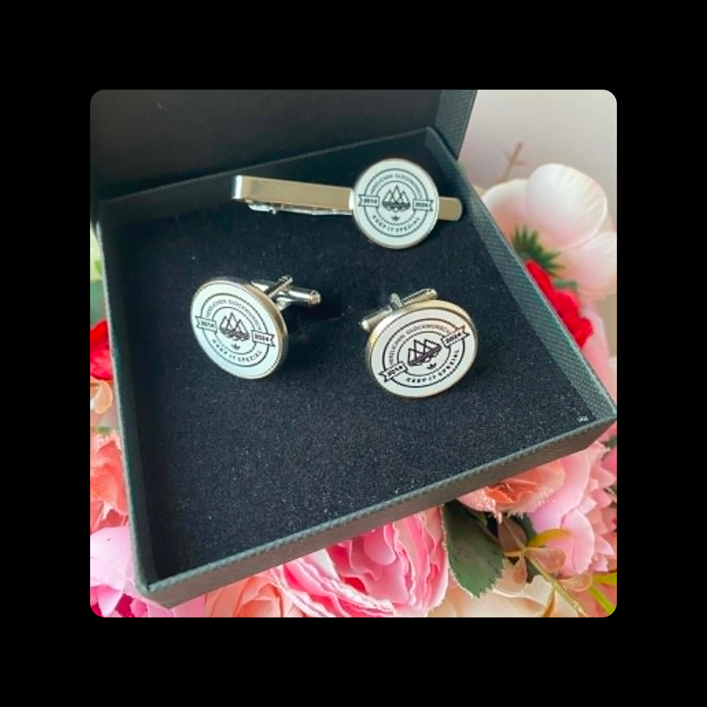 Adidas Keep It Spezial White & Black Chrome Tie Pin & Cufflinks