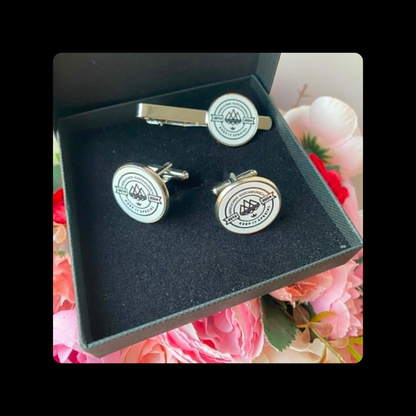 Adidas Keep It Spezial White & Black Chrome Tie Pin & Cufflinks