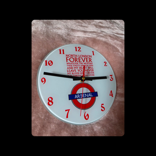 Arsenal North London Forever Lyrics Tube Sign Round Glass Clock 20cm (8")