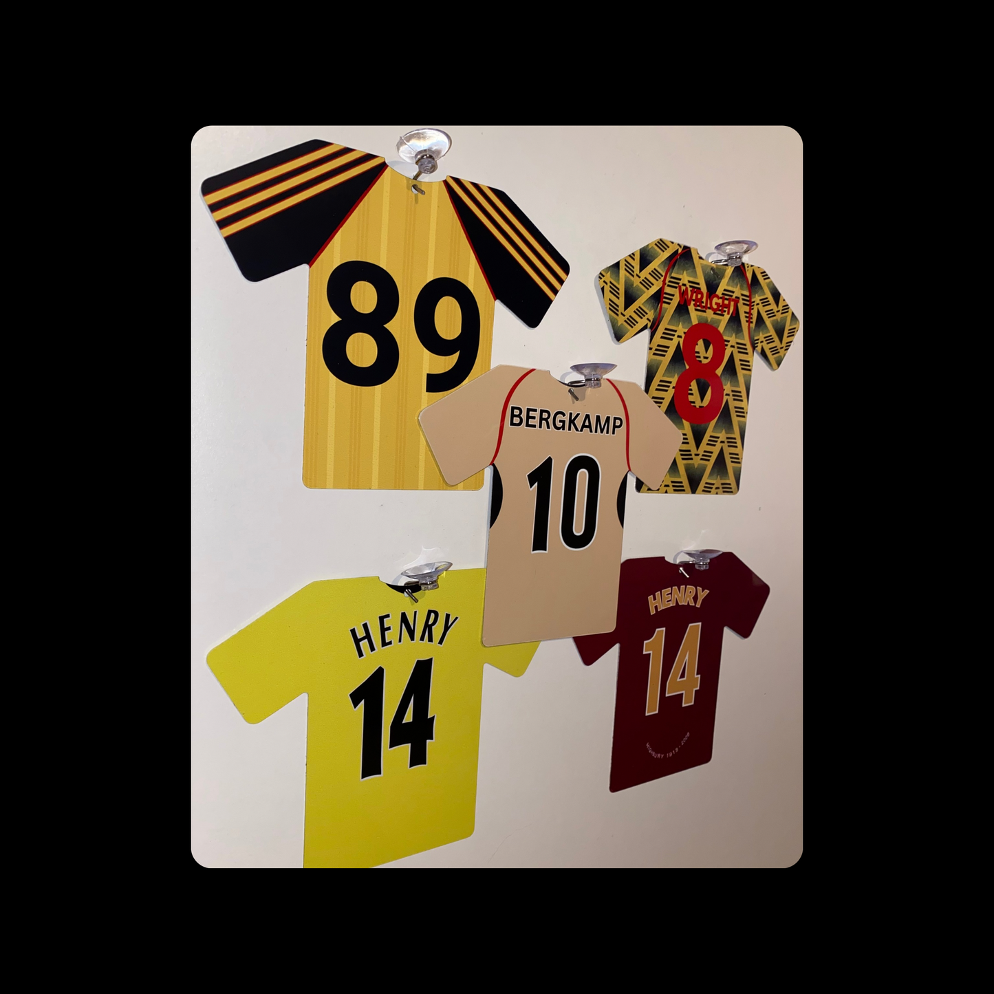 Arsenal Retro Shirts Double Sided (Set Of 5) Window Signs 12cm x 15cm (Includes Suction Hooks)
