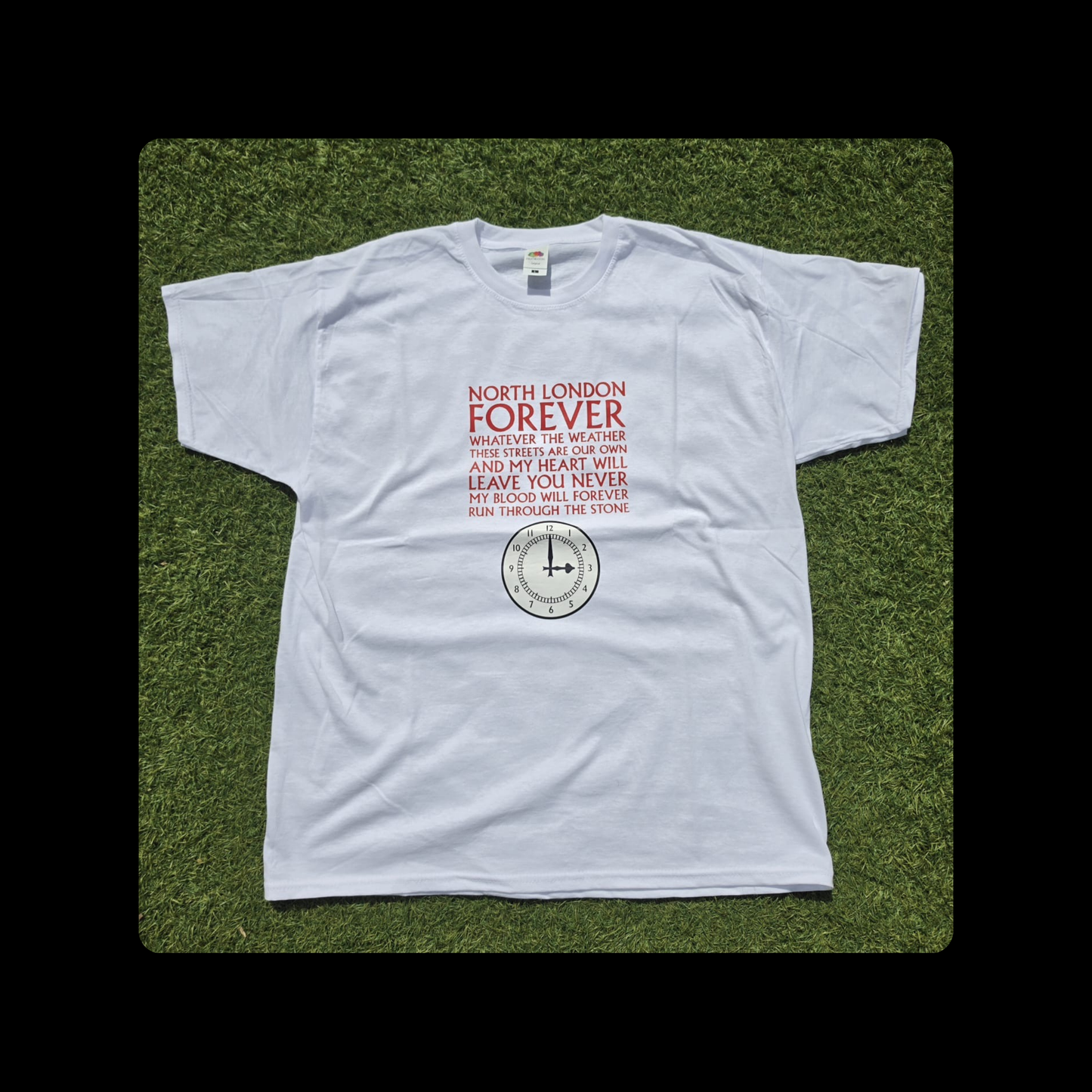 Arsenal North London Forever Red Lyrics Clock End Clock Short Sleeved 100% Cotton White T-Shirt