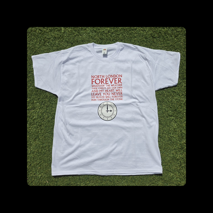 Arsenal North London Forever Red Lyrics Clock End Clock Short Sleeved 100% Cotton White T-Shirt