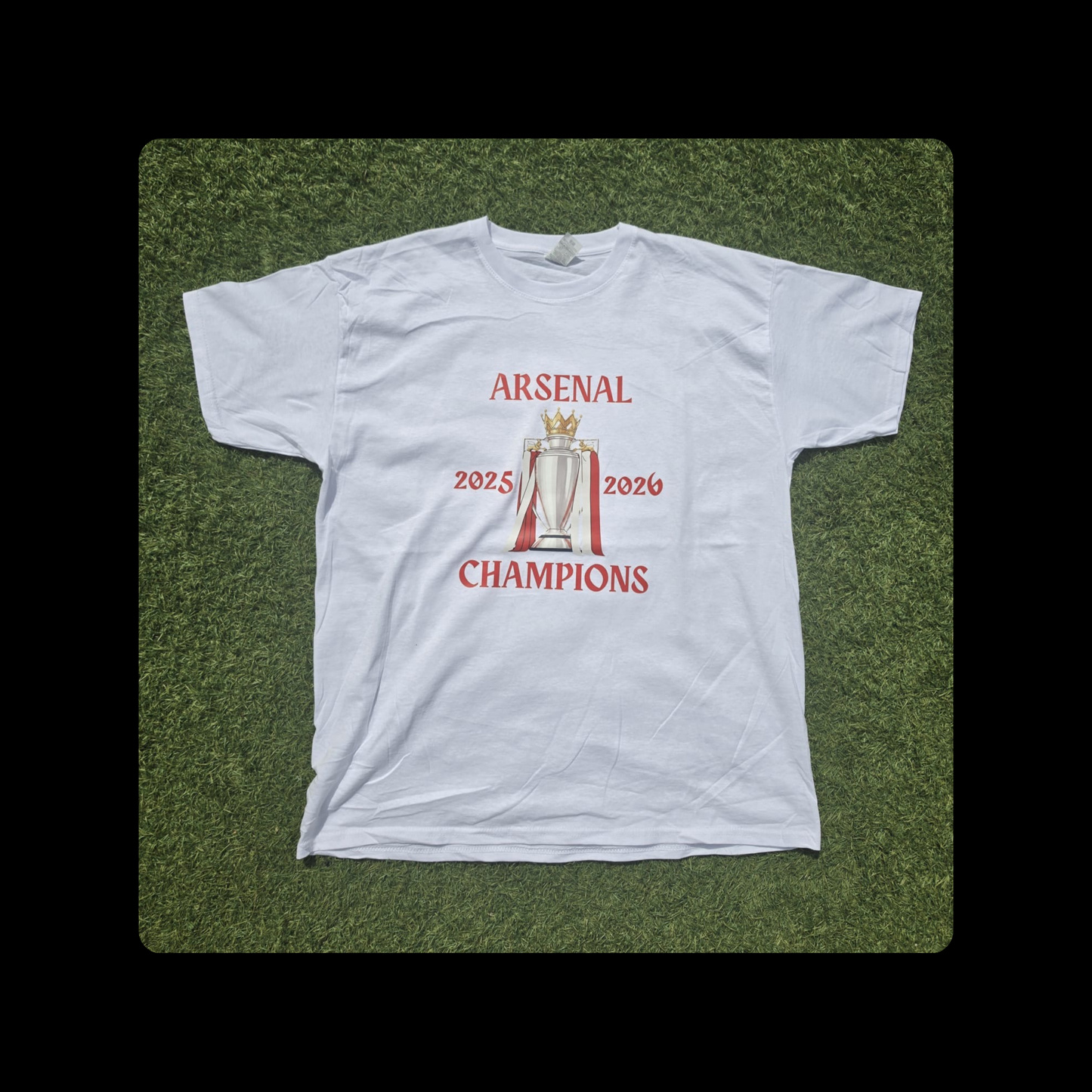 Arsenal Champions Red Text Short Sleeved 100% Cotton White T-Shirt