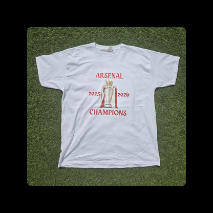 Arsenal Champions Red Text Short Sleeved 100% Cotton White T-Shirt