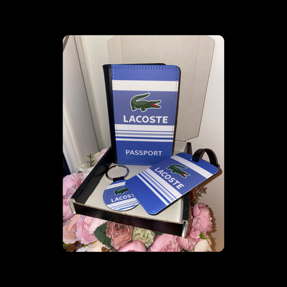Lacoste White & Blue 80’s Football Casual Style PU Material Passport Holder Gift Set