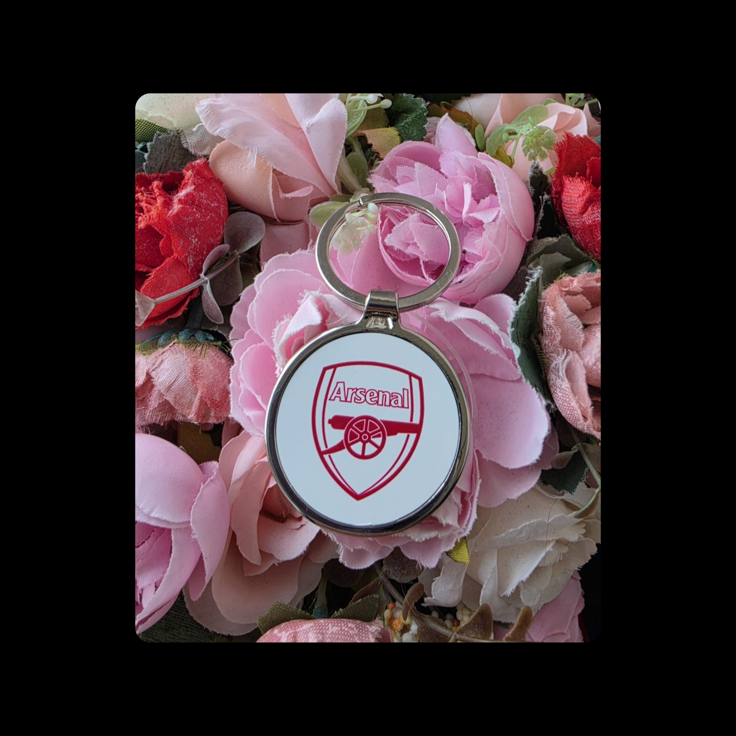 Arsenal Red & White Badge Round Metal Keyring 4cm