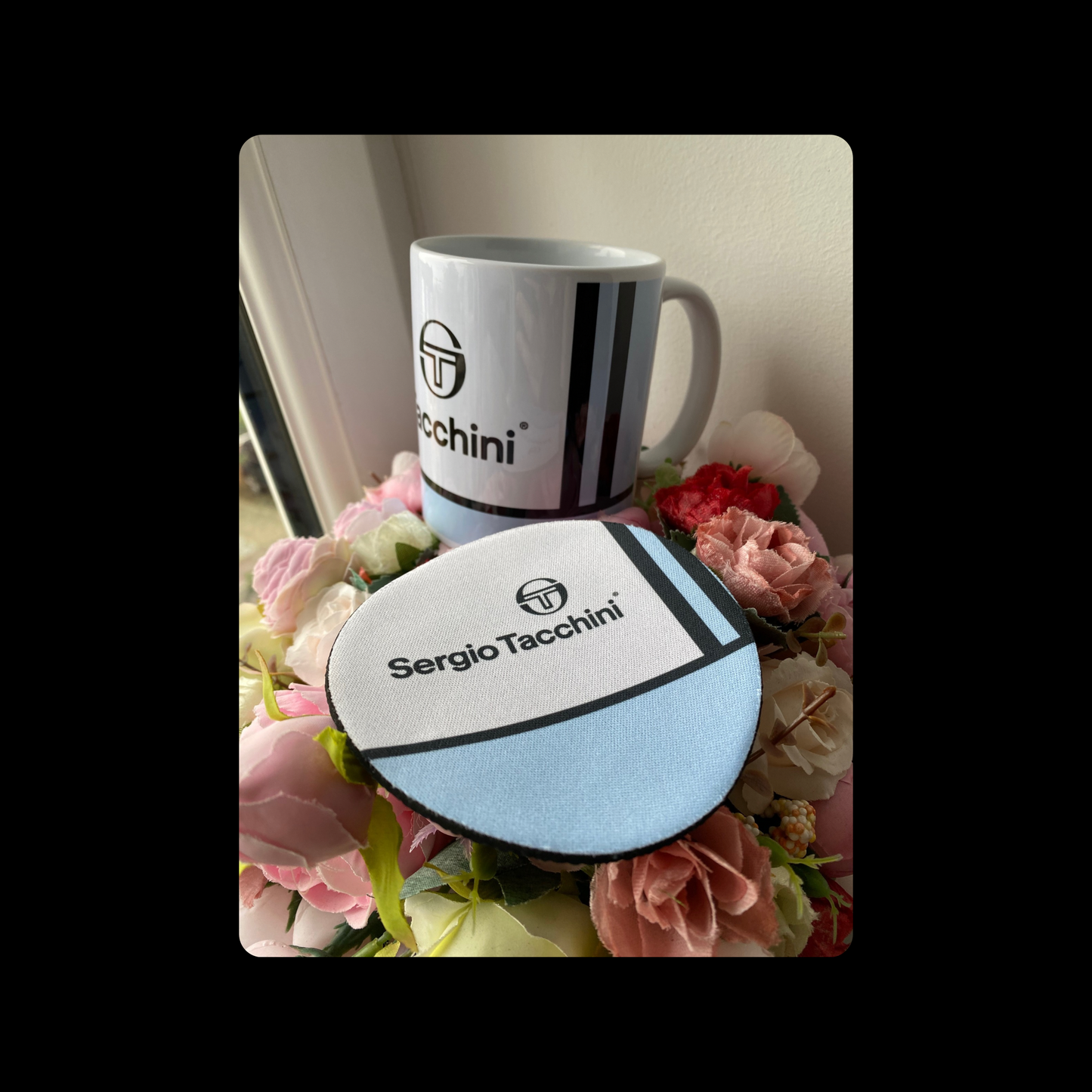 Sergio Tacchini Blue & White 11oz (330ml) Ceramic Mug & Coaster
