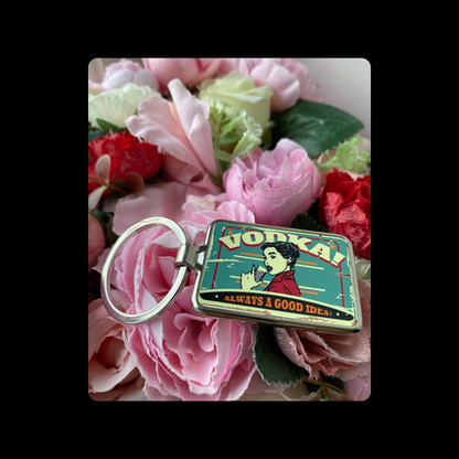 Vodka Always A Good Idea Rectangular Metal Keyring