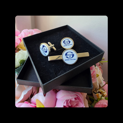 Sergio Tacchini Chrome Tie Pin & Cufflinks