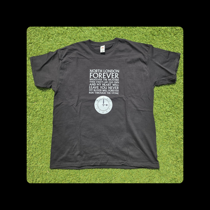 Arsenal North London Forever White Lyrics Clock End Clock Short Sleeved 100% Cotton Black T-Shirt