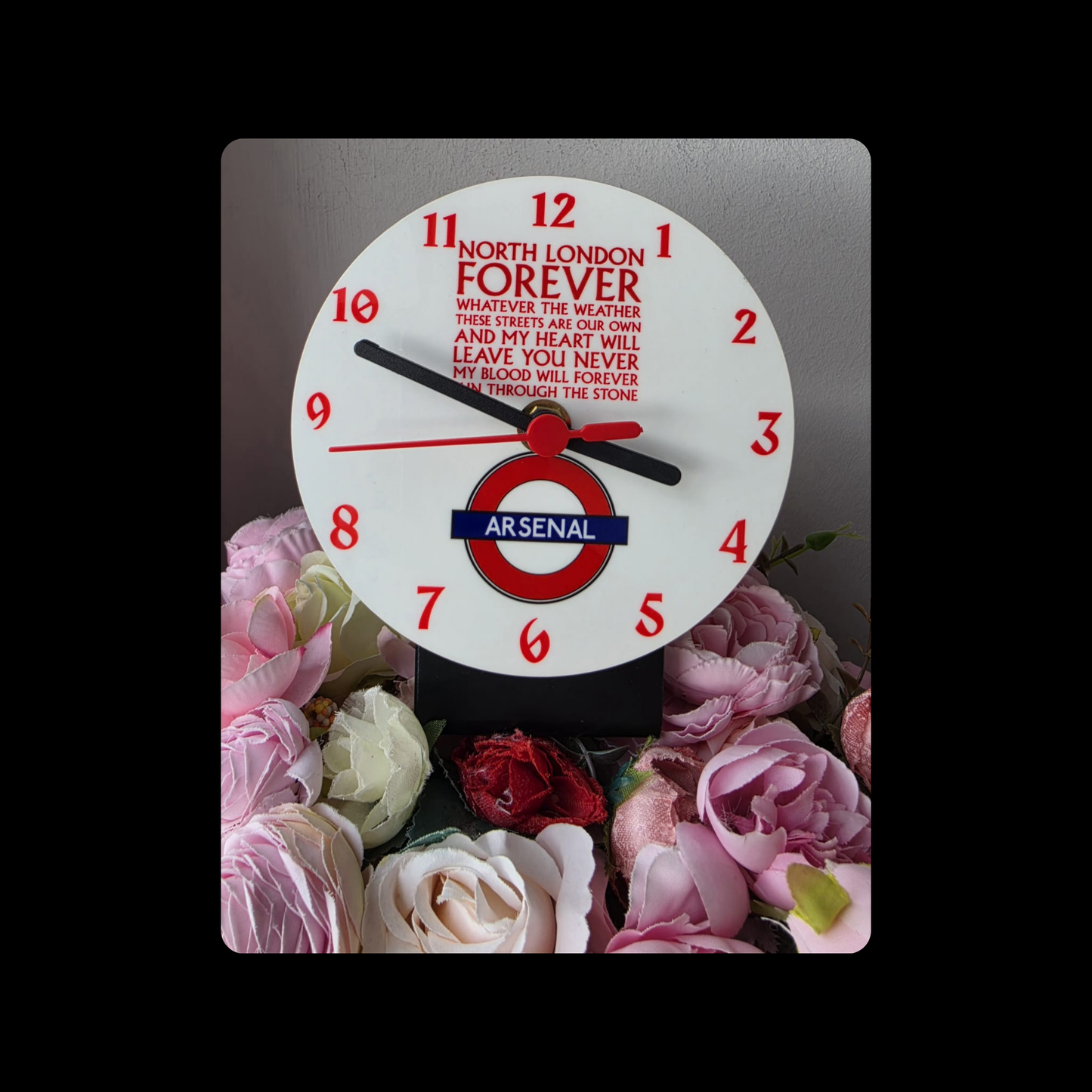 Arsenal North London Forever Lyrics Tube Sign Round MDF Desk Clock 12.7cm (5")
