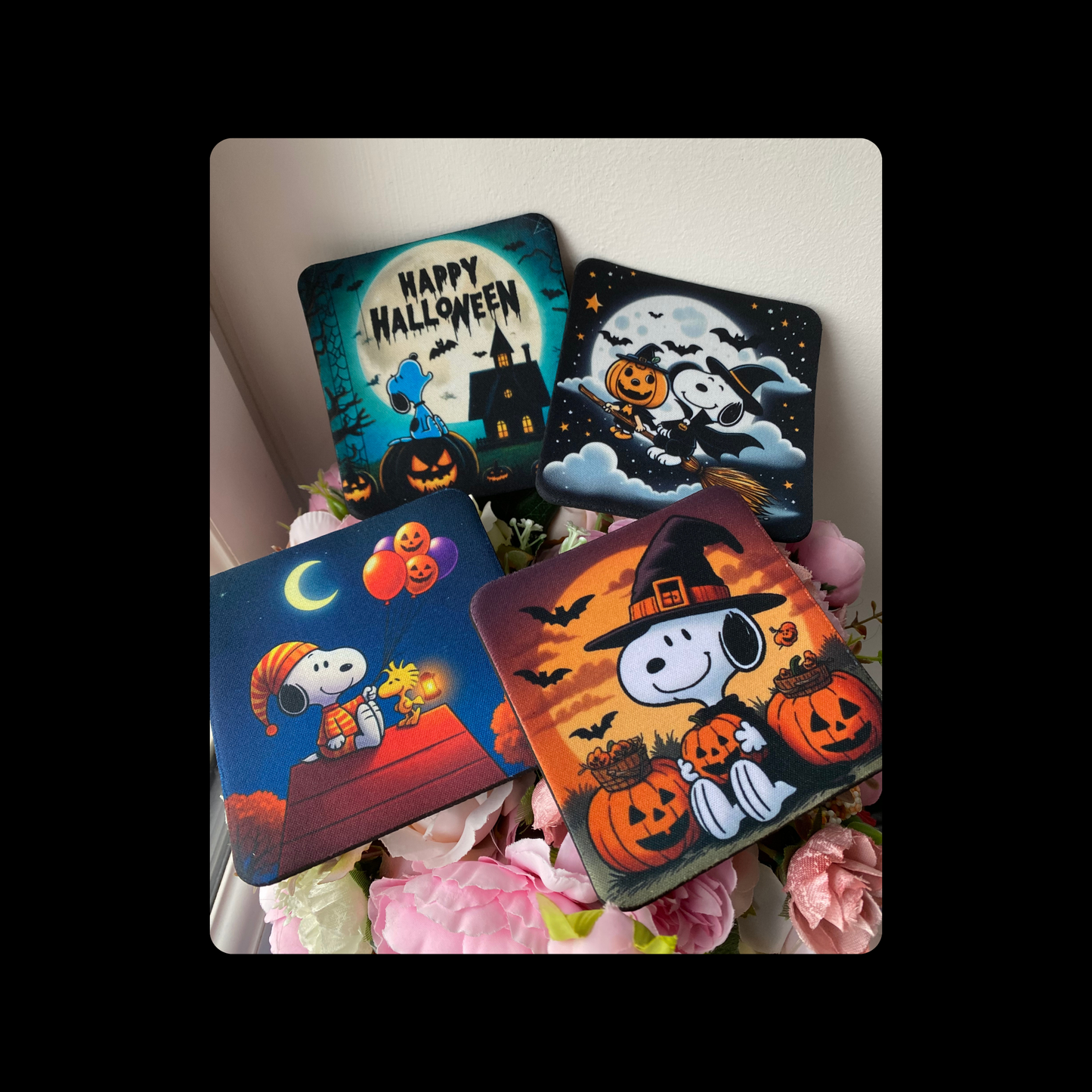 Snoopy Halloween Rubber Backed 10cm Coasters Set of 4