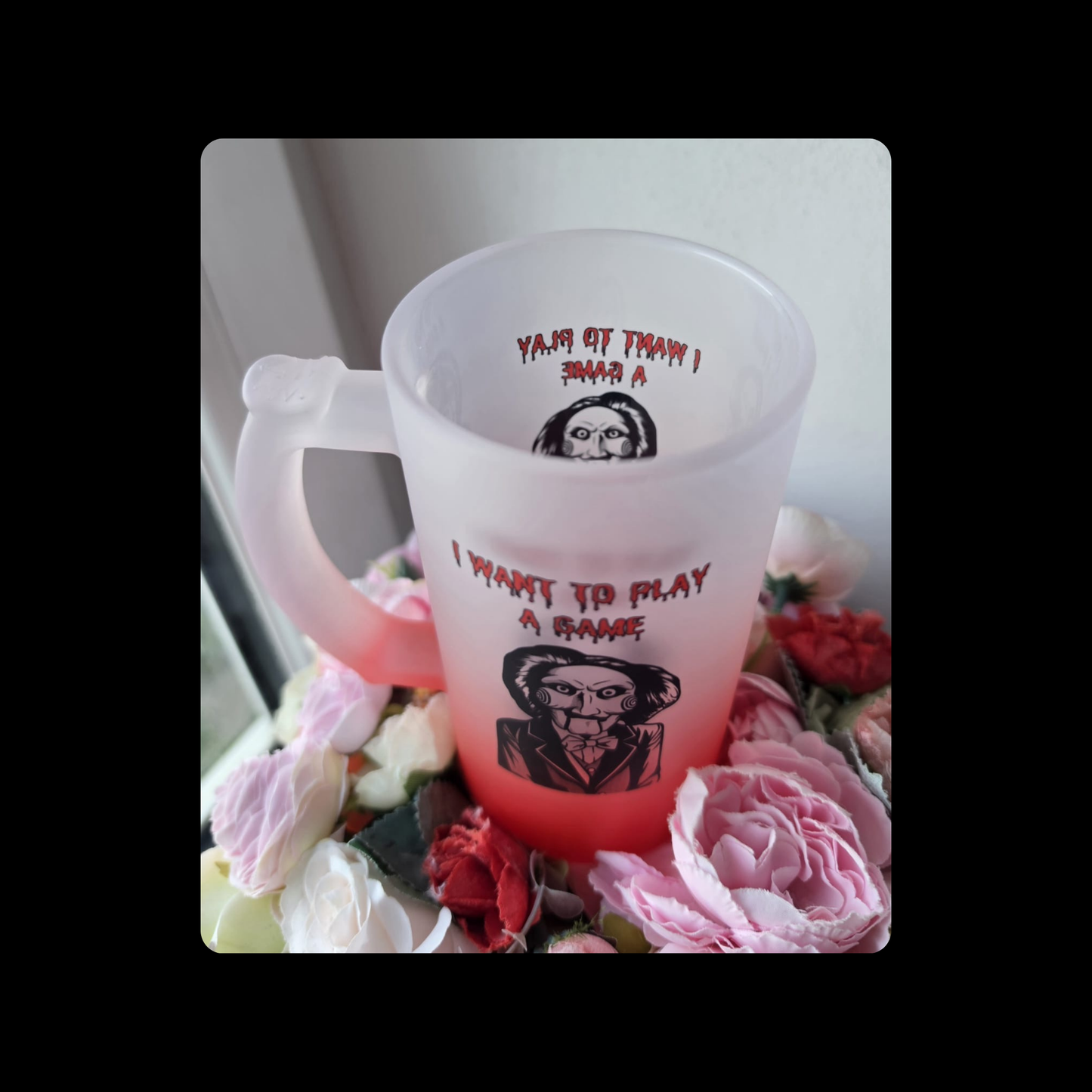 Saw Jigsaw Billy Horror 16oz (474ml) Red & White Frosted Stein