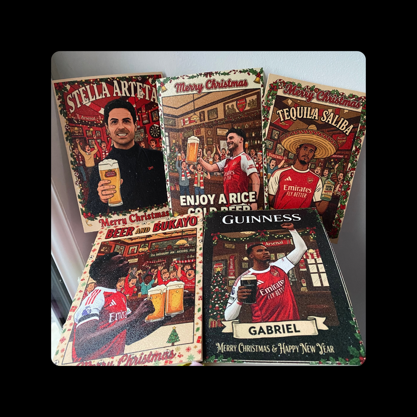 Arsenal Players & Manager A6 Christmas Cards Set Of 5 (Arteta, Gabriel, Saliba, Saks, Rice)