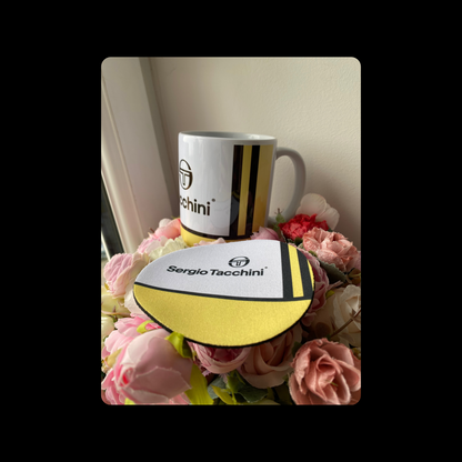 Sergio Tacchini Yellow & White 11oz (330ml) Ceramic Mug & Coaster