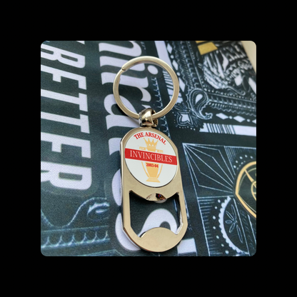 Arsenal Invincibles White Text Metal Keyring Bottle Opener 5cm x 2.7cm