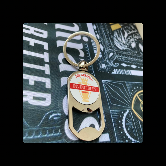 Arsenal Invincibles White Text Metal Keyring Bottle Opener 5cm x 2.7cm