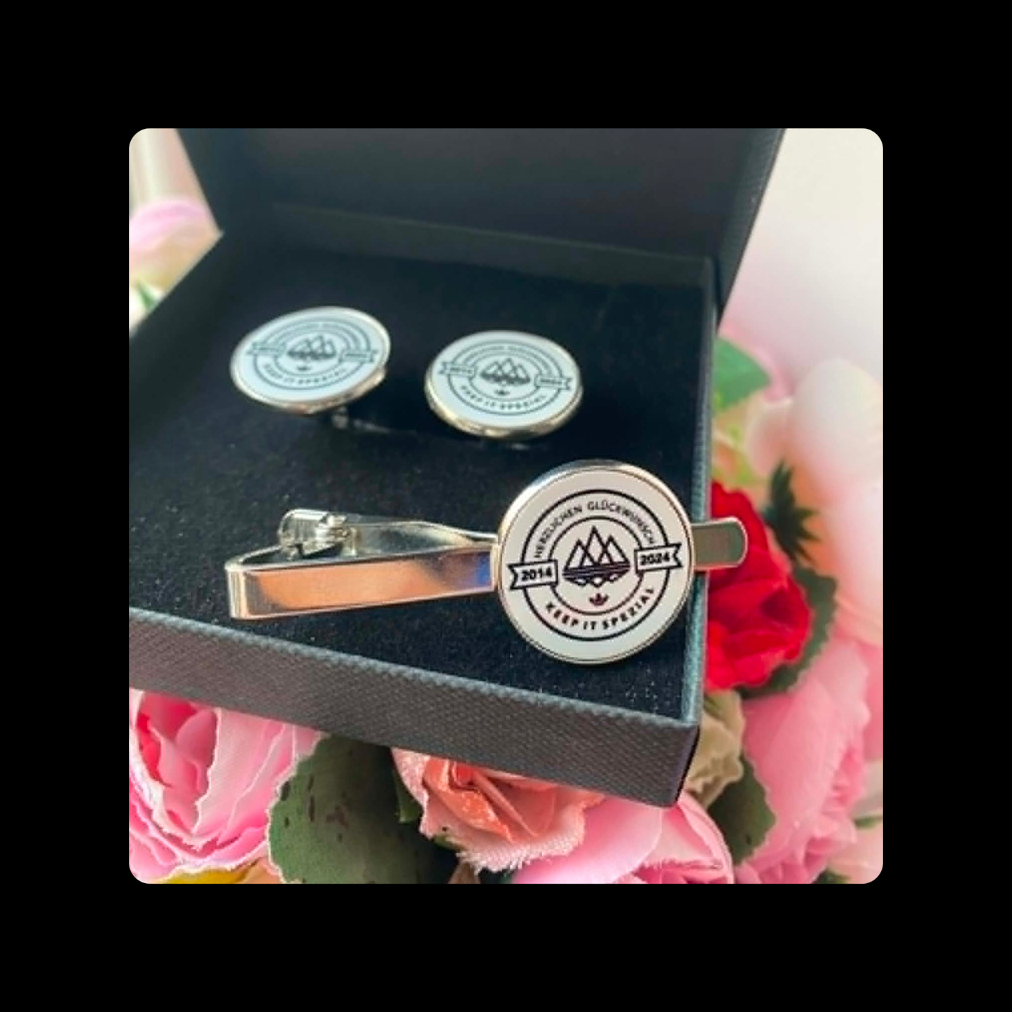 Adidas Keep It Spezial White & Black Chrome Tie Pin & Cufflinks